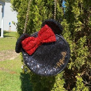 Disney Minnie Crossbody Purse with Red Black Sequins EUC